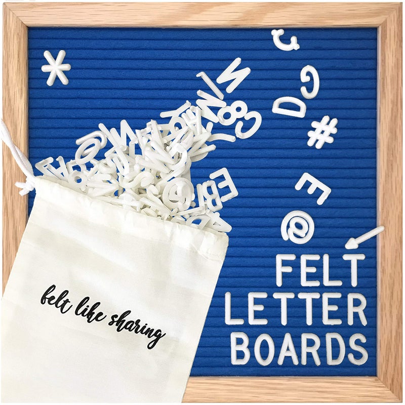 Felt Like Sharing Square Letter Board (Sapphire Blue Felt - 10â€x10â€) â€“ Changeable Message Board with 3 Sets of Felt Board Letters for Home & Aesthetic Room Decor â€“ Wall Letterboard Signs In Oak Frame - Image 1